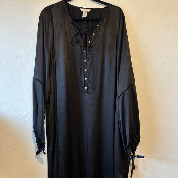 H&M Midi Balloon Sleeve Oversize Silky Dress in Black Size M-L - Picture 1 of 7